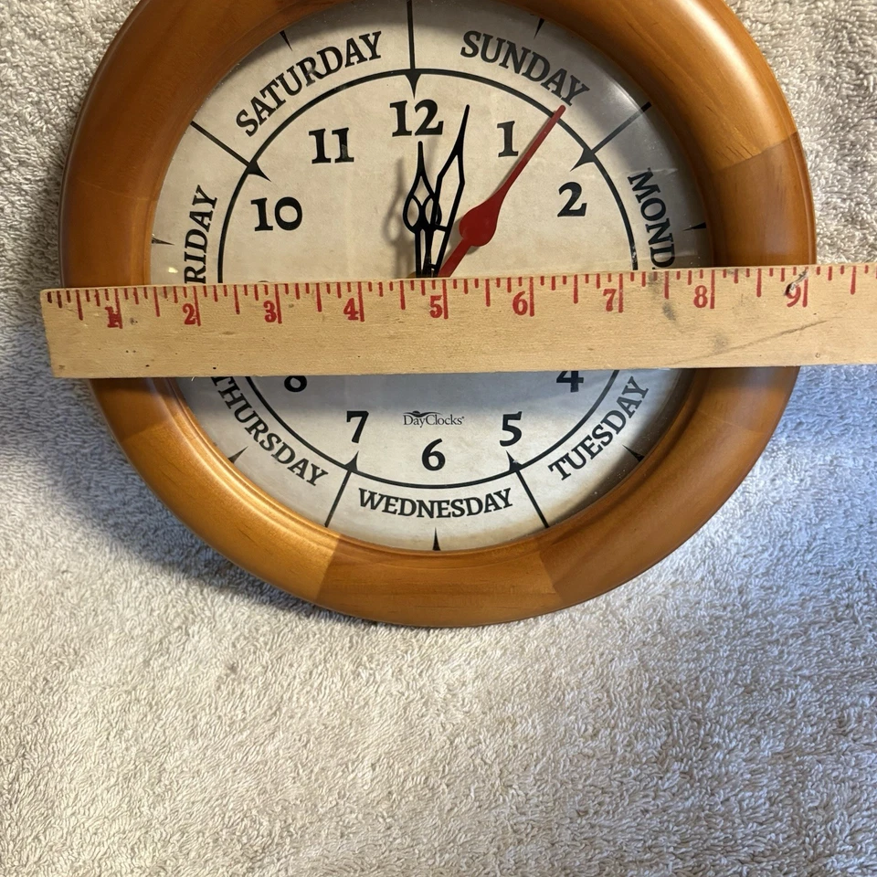 Dayclocks Wall Mount Clock Wood & Glass, Time & Day of Week 12" ~ Tested - Image 2 of 4