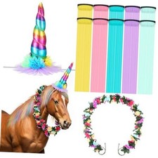 12 Pcs Unicorn Horn for Horse, Costume Mane Tail Extensions Colorful