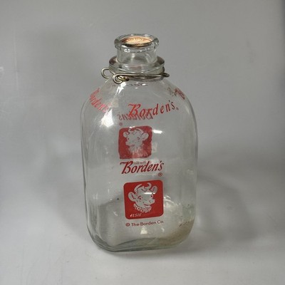 Vintage Borden's Elsie 1 Gallon Glass Milk Bottle Metal Handle