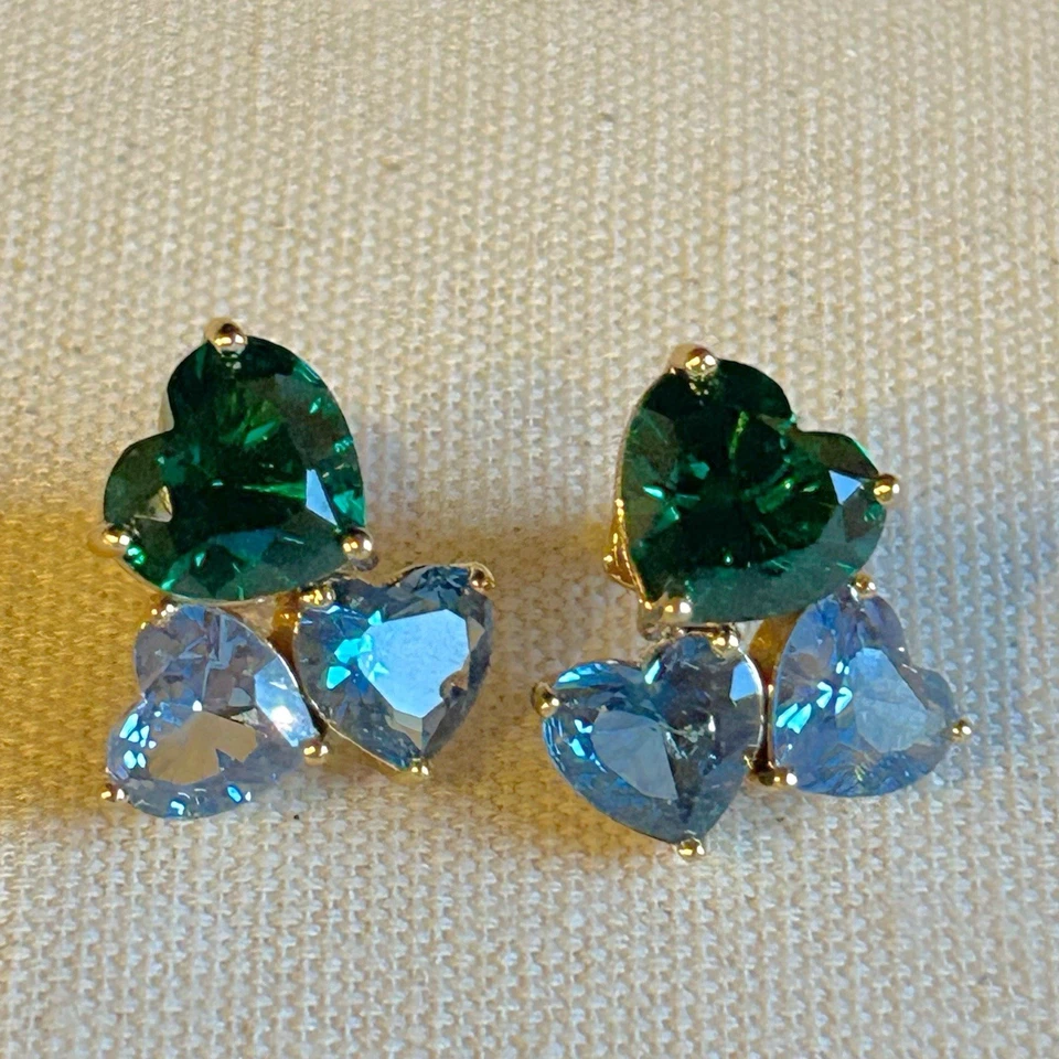 Pendientes Kate Spade My Love Circonita Cúbica Corazón Racimo Azul Verde Foto 4 de 4