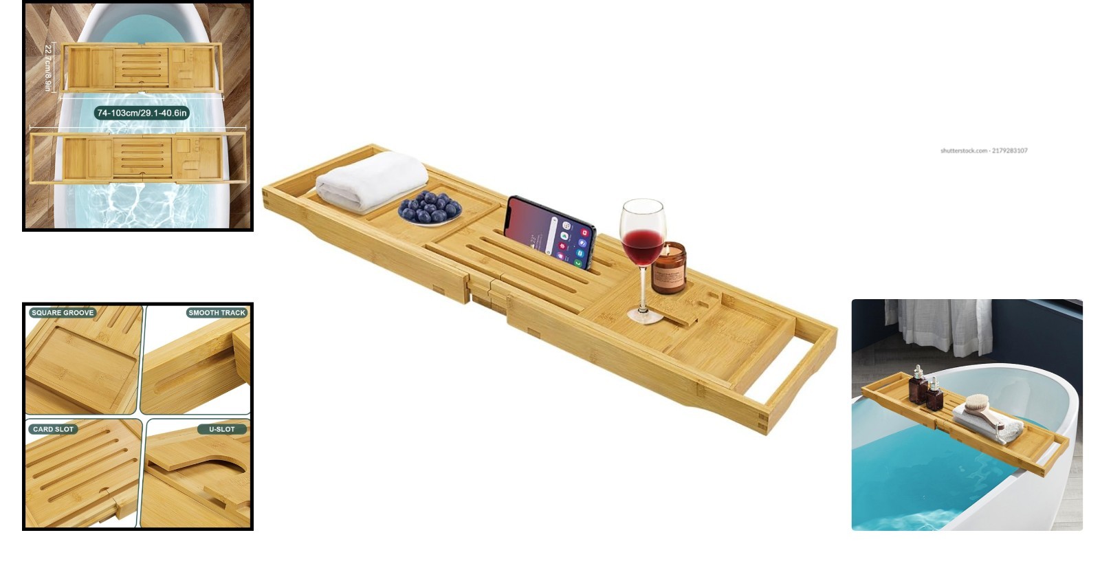 Eco-Friendly Bamboo Bathtub Tray - Stylish Collapsible Caddy for Bath Essentials thumbnail 2