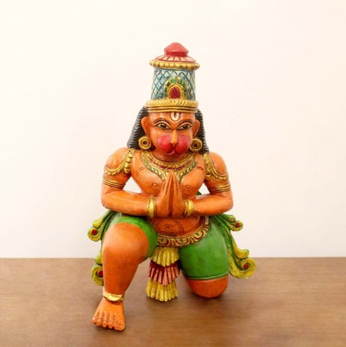 Hanuman Statue Wooden Sculpture Hindu Deity Sri Ram Mandir Temple Garden Decor - Picture 1 of 5