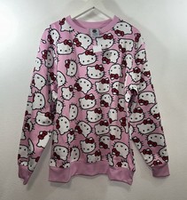 Hello Kitty Sanrio All Over Kitty Faces Pink White Sweatshirt Size Large NWT Red