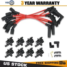 ROUND 8 Ignition Coil + Iridium Spark plug +Wires For Chevy Silverado GMC UF262