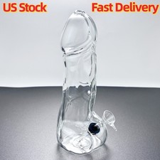Lifelike Clear 8'' Male Penis Glass Bong Water Pipe with Carb Hole USA Shipped