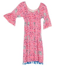 Simply Southern Dress Off Shoulder Shell Bell Sleeve Coastal Beachy Pink Large