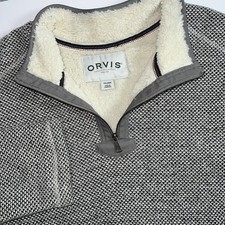 Orvis Sweater Mens XXL Gray Sherpa Fleece Lined 1/4 Zip Long Sleeve Pullover