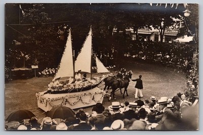 Sailboat Parade Float Decorated with Flowers, Germany c1920 RPPC Postcard