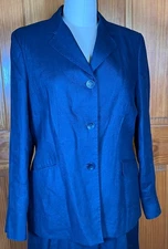 Talbots Irish Linen 2 Piece Suit Lined Jacket 14 Skirt 12W Navy Blue
