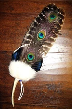 NATIVE AMERICAN TURKEY / PEACOCK SMUDGE FAN CEREMONIAL