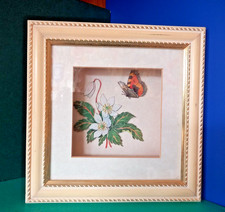 3D FLOWERS and BUTTERFLY GLASSED DEEP PICTURE MOUNTED SHADOW WALL BOX 1975's