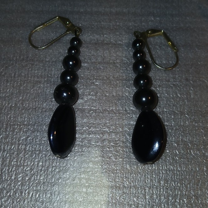 Hematite Dangle Drop Earrings Teardrop  Leverback… - image 1