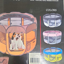 Portable Foldable Mesh Fabric Pet Dog Playpen Exercise Pen Medium Blue/Yellow