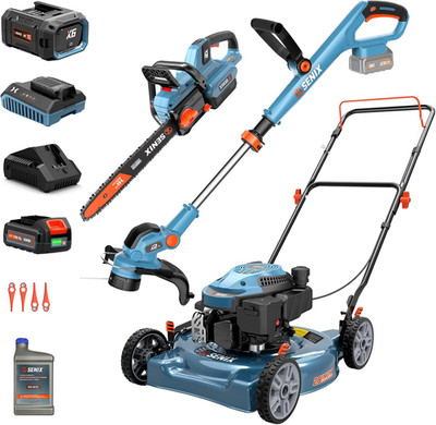 60V 16-Inch Cordless Chainsaw, 20V 12'' String Trimmer and 20 Inch 144Cc Gas Lawn