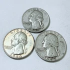 WASHINGTON SILVER QUARTERS LOT OF 3. 90% SILVER CIRCULATED COINS FREE SHIP #8654