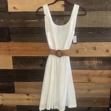 Nine West Lined White Sleeveless Belted Semi-Sheer Dress - Size 16 Women’s