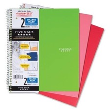 Five Star Wirebound Notebook, 2 Subject, 120 Ct, Cr