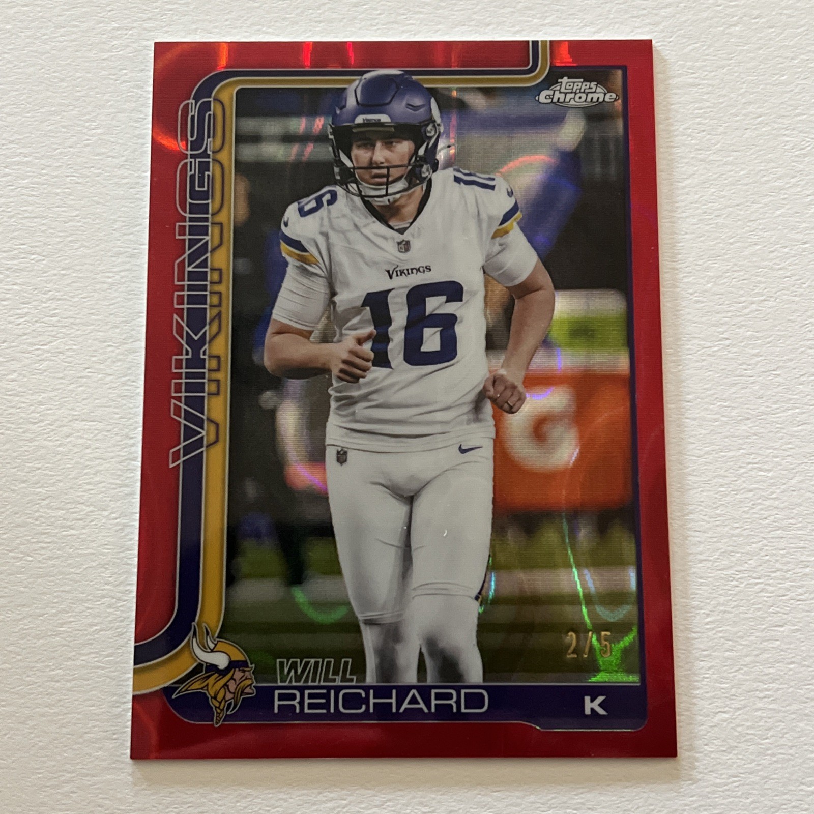 2025 Topps Chrome Will Reichard Red Refractor 2/5 VIKINGS SSP