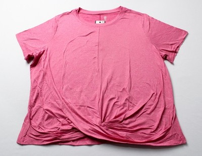Ideology Women's Plus S/S Twist-Front T-Shirt WR4 Pink Dragon Fruit Size 1X NWT
