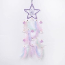 Purple Star Kids Dream Catcher Pompom Feather Handmade Nursery Bedroom Wall