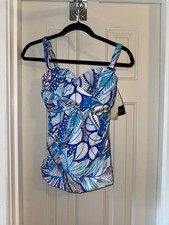 PROFILE by GOTTEX Tropic Boom D-Cup Underwire Tankini Top BLUE 36D