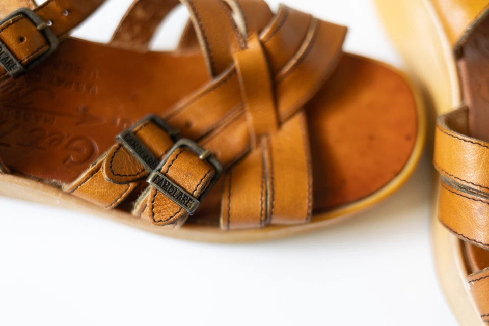 Sandalias de cuña Famolare años 70 Get There tacón alto marcadas 4,5 M ITALIA vintage marrón Foto 4 de 4