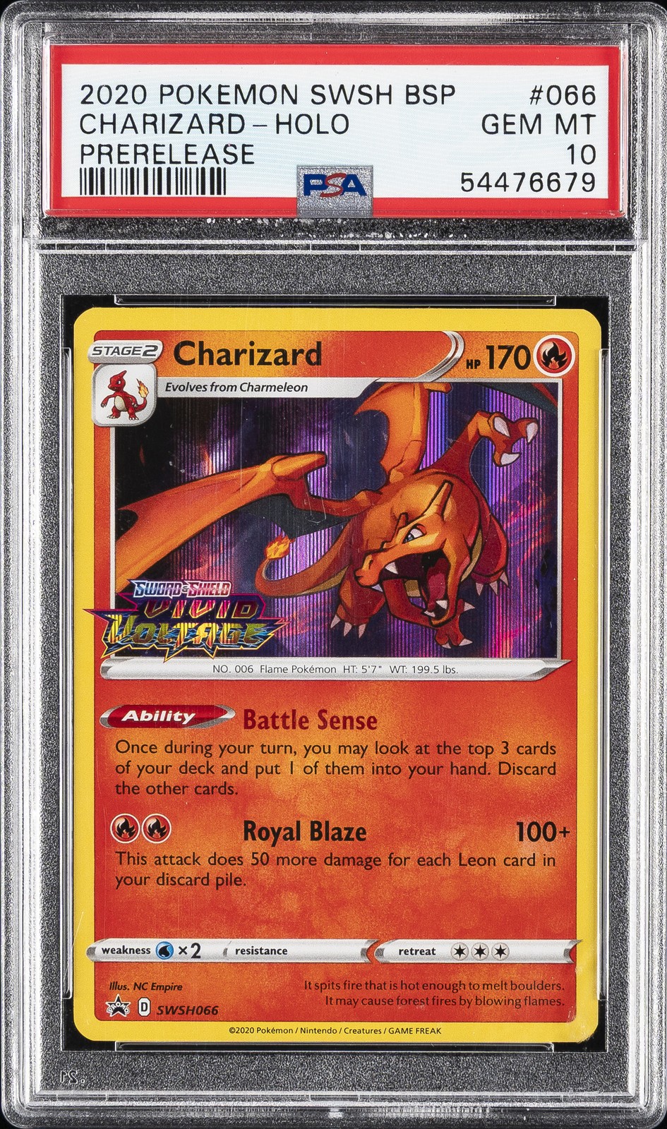 2020 POKEMON SWSH BLACK STAR PROMO PRERELEASE #066 CHARIZARD-HOLO PSA 10