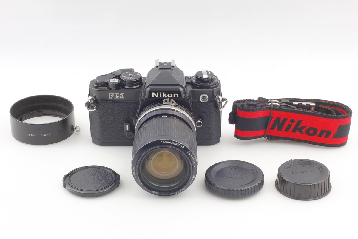 【超美品】 Nikon FE2 / Zoom-NIKKOR 35-105mm Exc+5 w/ Strap ] Nikon FE2 Black Film Camera + Ai-s 35-105mm Lens