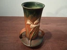 Vintage Collectible Roseville 131-7 Zephyr Lily Brown Green Pottery Vase 7.5”