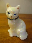 Vintage Fenton Solid Iridescent Glass Cat. Figurine. White w/ Rhinestone Collar.
