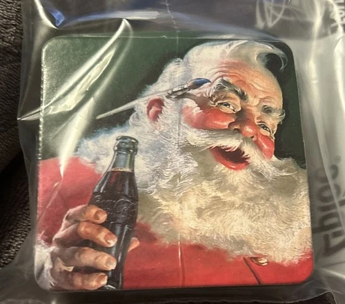 VTG Set of 10 Coca Cola Coasters Coke Holiday Santa Christmas Cork Back Square