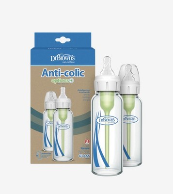 Dr. Brown's Options+ Glass Anti-Colic Baby Bottle (2 Pack) 8oz