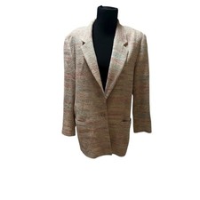 Vintage 100 Silk One Button Blazer Jacket Womens M USA Hand Woven 80s 90s