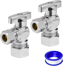 Heavy Duty Angle Stop Valve 1/2" Nom (5/8" OD) Comp X 3/8" OD Comp, 1/4-Turn Ope