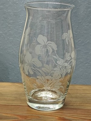 Pasabahce Style Glass Clear Etched Iris 8'' Elegant Floral Vase Vintage Decor