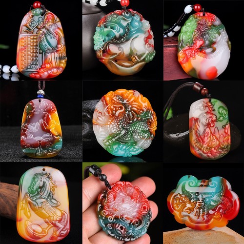 Jade Drache Anhänger Halskette Männer Charms Natur Halskette Bunt Schmuck
