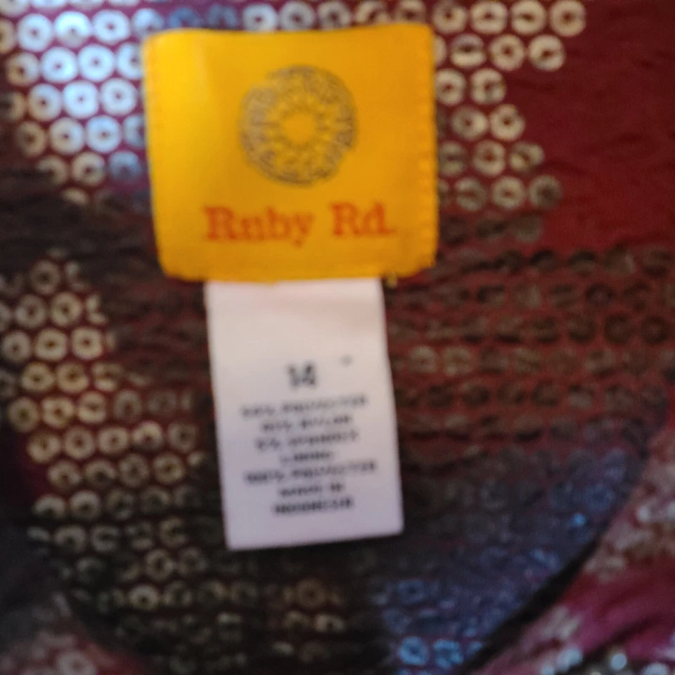 Ruby Rd. Women's 14 Jacket Burgundy Gray Shiny Detail Zipper Front Office Pocket - Image 4 of 4