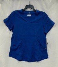 Adar Pro Womens V Neck Short Sleeve Tailored Fit Blue Pullover Scrub Top Size L