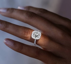 2ct Cushion Cut Diamond Solitaire Double Halo Engagement Ring 14k