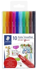 10 Piece Staedtler Triplus Broadliner Art Marker Pen Set, Assorted Colors, New