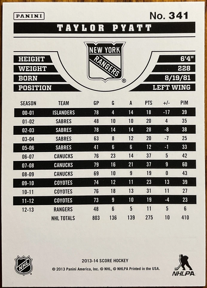 2013-14 Score Gold Taylor Pyatt #341 New York Rangers - Image 2 of 2