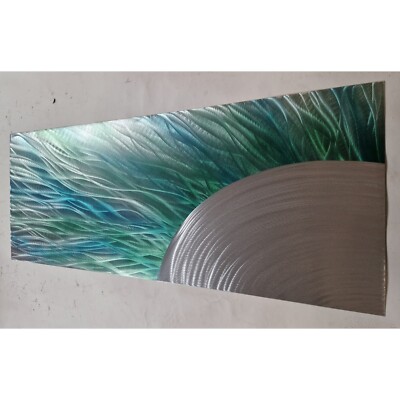 Sonne. Abstraktes Metall Gartenkunstwerk. Blaugrün, grün und silber