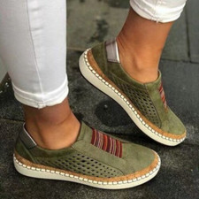 Women's Pull On Falt Canvas Color Block Hollow Out Loafer Casual Round Toe Shoes