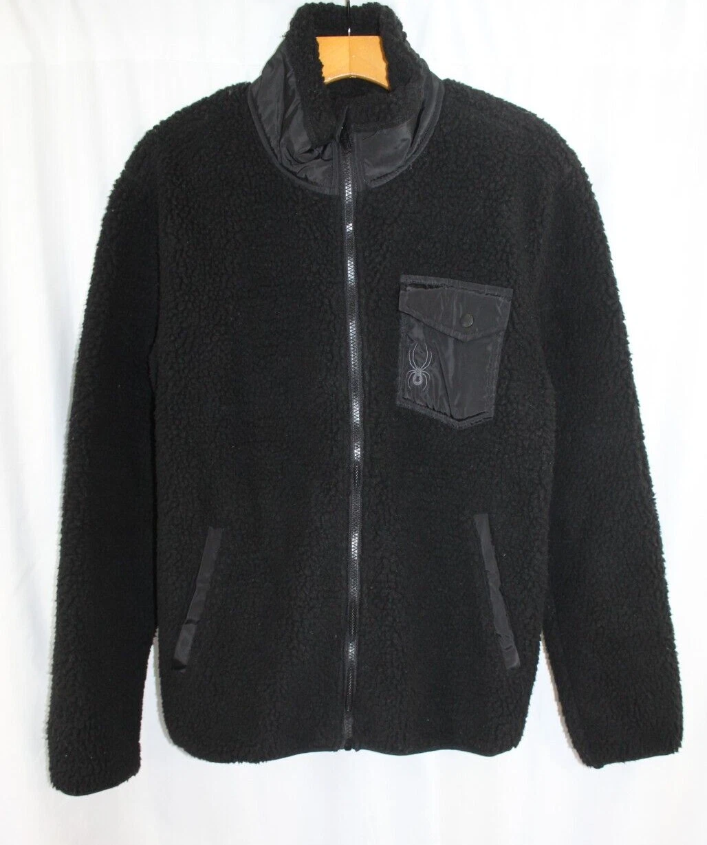 NWT Spyder $129 Mens Black Sherpa Fleece Full Zip Jacket S