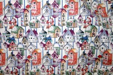 BIRDHOUSES IN MANY COLORS - 100 COTTON FABRIC