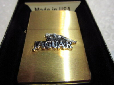 Zippo Oil Lighter Jaguar Cat Emblem Logo Gold Brass Regular