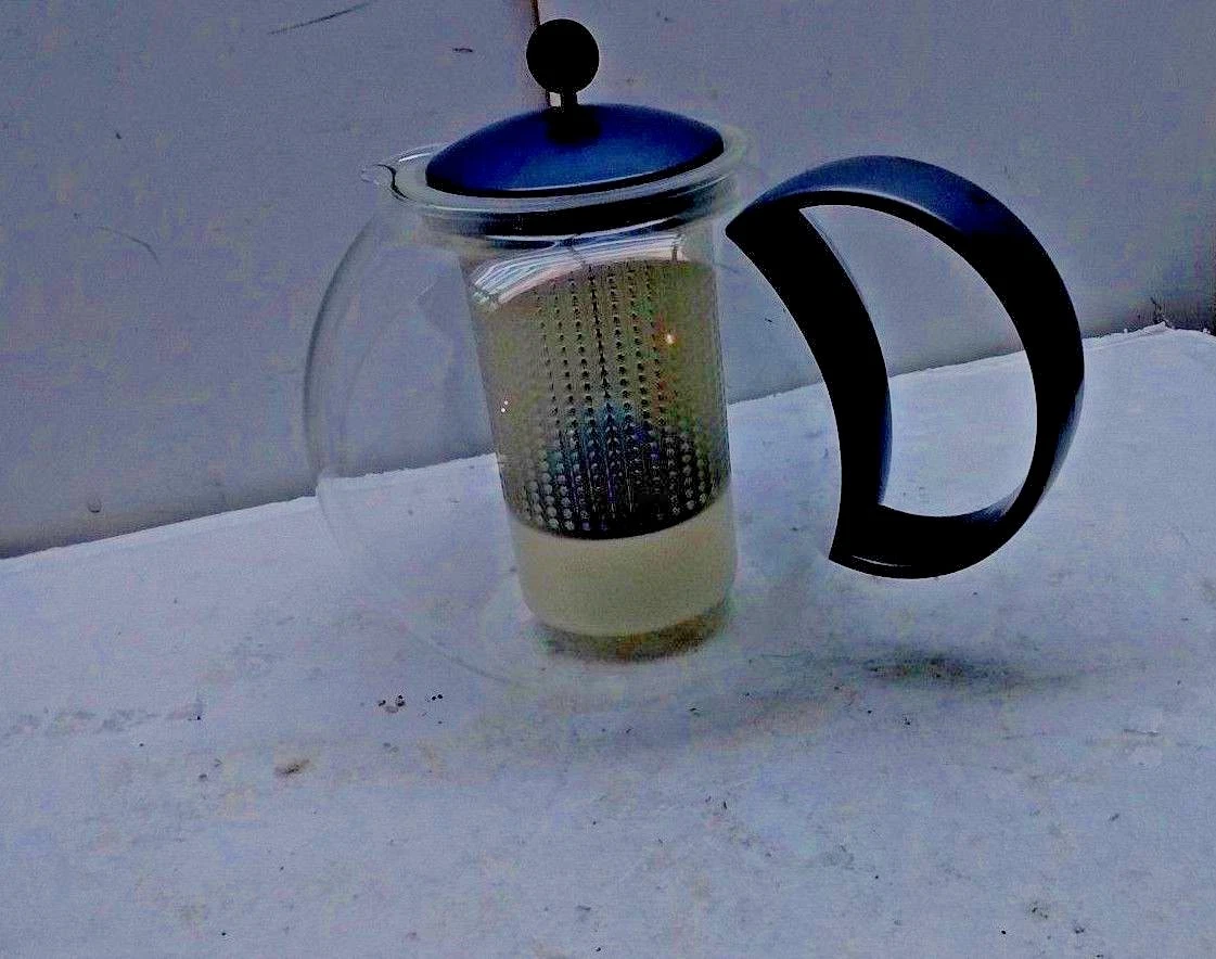 Bodum Glass Hot Cold Green Tea, Coffee Brew Pot Permanent Sieve Strainer - Gray