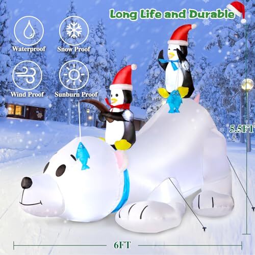 6FT Christmas Inflatable Polar Bear with Penguins Outdoor Decorations