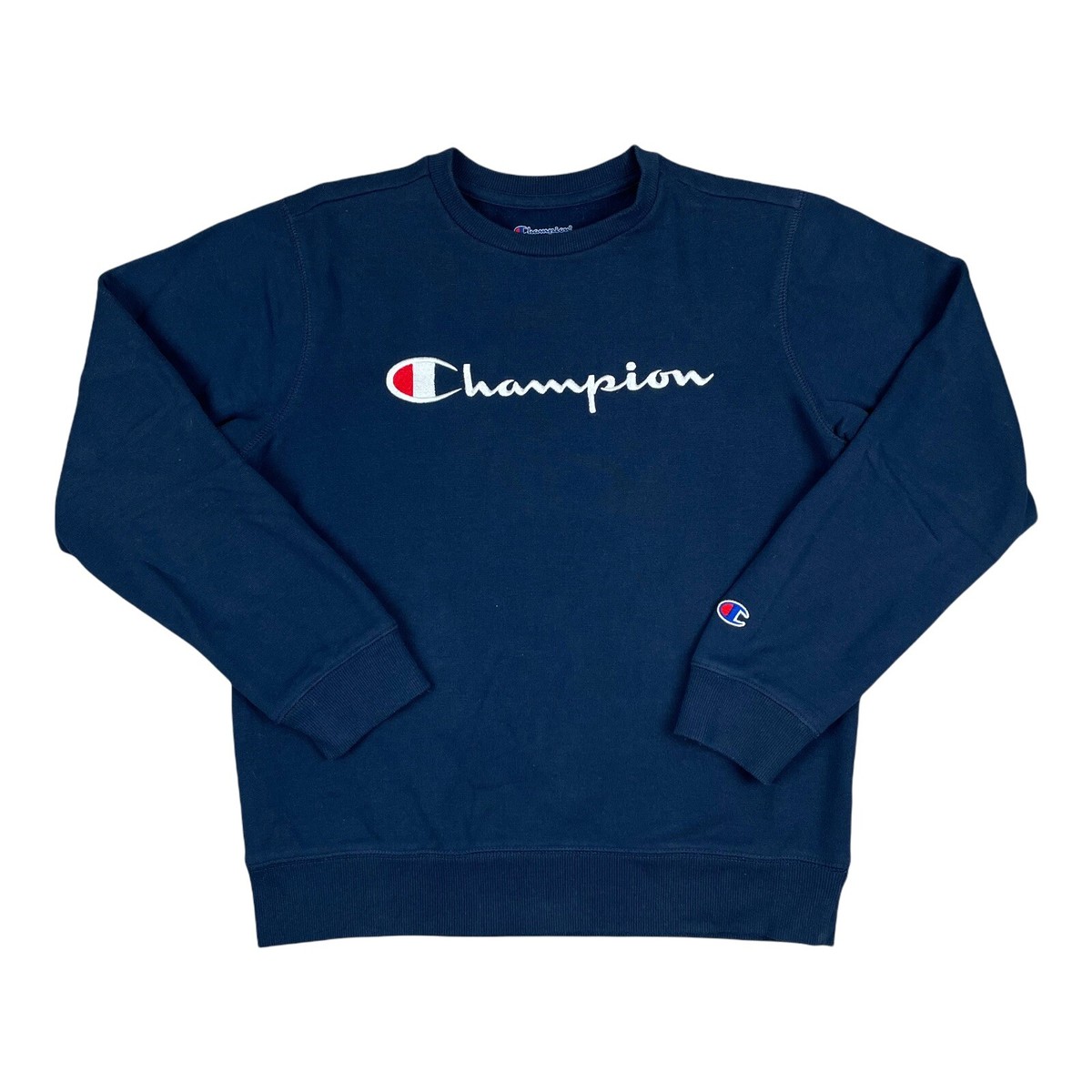 Champion Navy Blue Embroidered Pullover Sweatshirt Kids Sz Large 