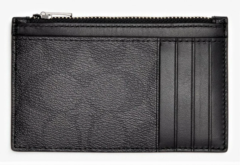 Estuche para tarjetas COACH de lona recubierta y cuero de becerro refinado con cremallera negro nuevo con etiquetas Foto 3 de 4